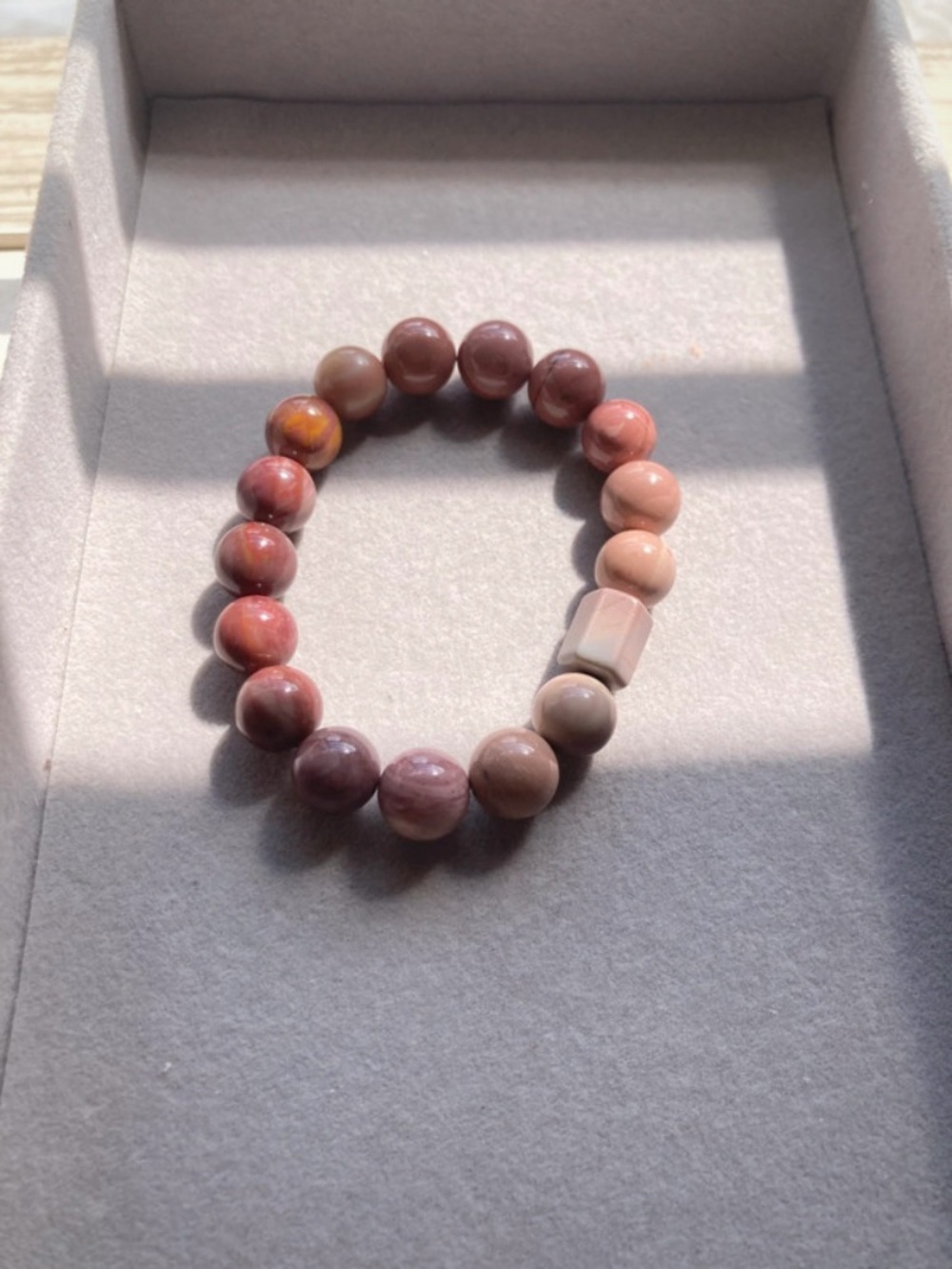 Natural Pink 12mm Alashan Brecciated Jasper Beaded Stretch Bracelet